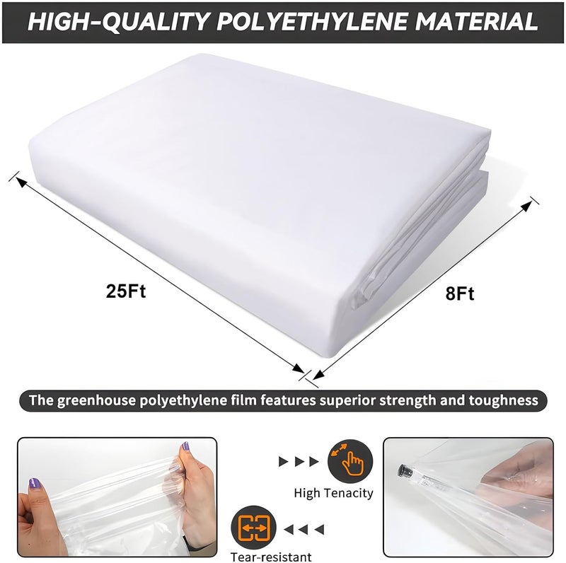 laapee 8x25 Ft Clear Greenhouse Film Plastic Sheeting, Greenhouse Polyethylene Plastic Film 6 mil Thickness Replacement Cover, UV Resistant, Plant Covers Freeze Protection for Windproof Frost& Dust Proof - Image 4